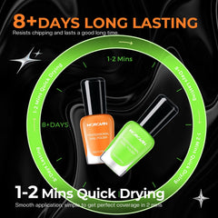 Morovan polish applied on fingernails demonstrating vibrant festival look
