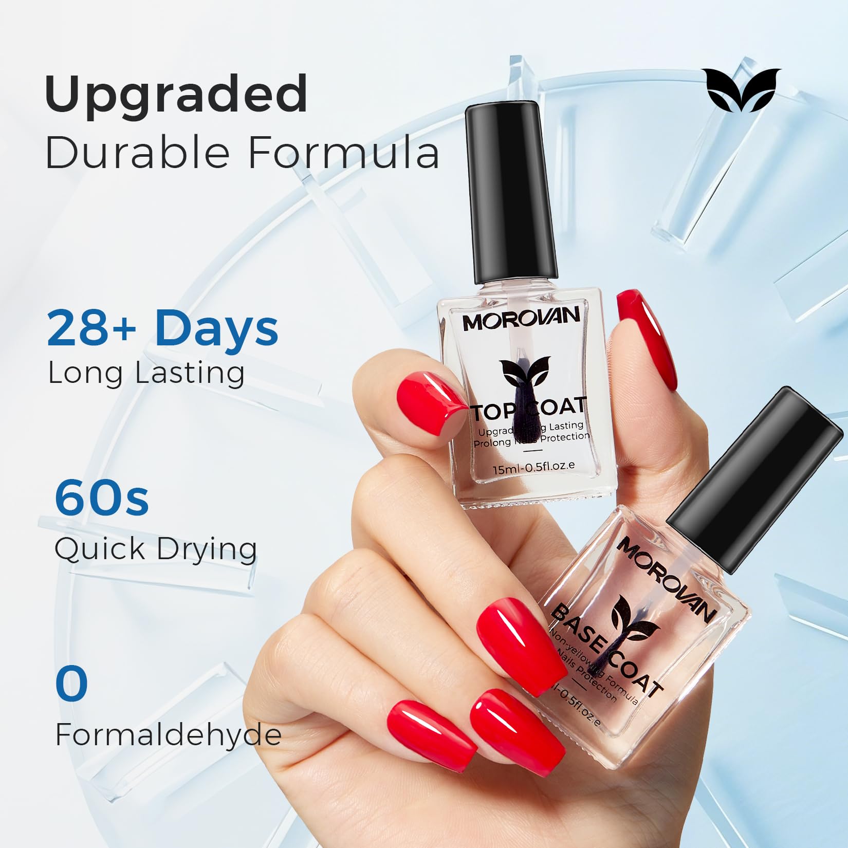 Morovan base coat bottle close-up showing label and protective formulation benefit
