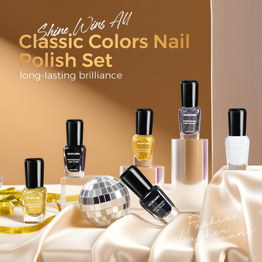 Morovan bottle close-up highlighting glossy black and white polish finish benefits