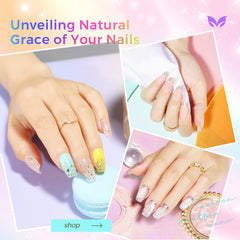 Morovan brush applying glitter on nail demonstrating smooth even coverage benefit