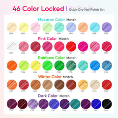 Morovan color array flatlay displaying diverse shades for outfit-coordinated nail looks