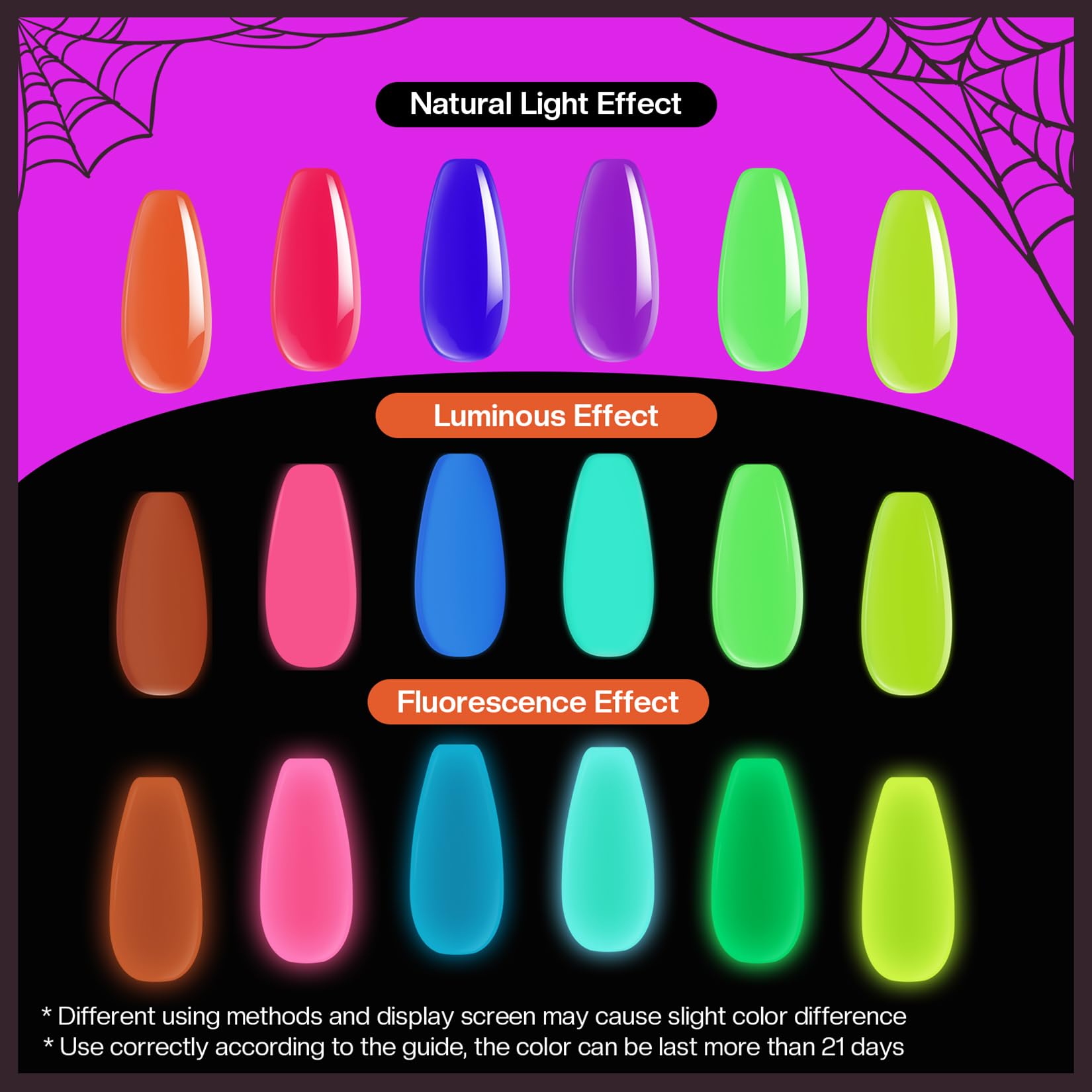 Morovan color swatches on nail wheels displaying daytime neon pigmentation