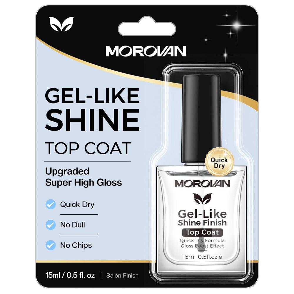 Morovan front packaging showing clear top coat and glossy finish benefit