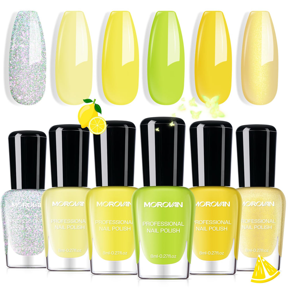 Morovan front packaging showing six yellow shades, easy selection benefit