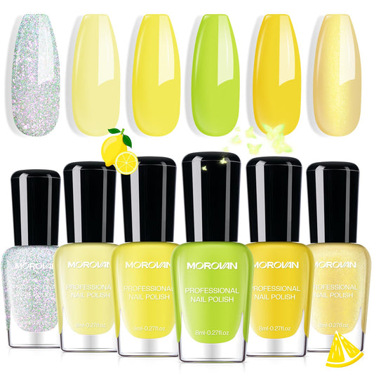 Morovan front packaging showing six yellow shades, easy selection benefit