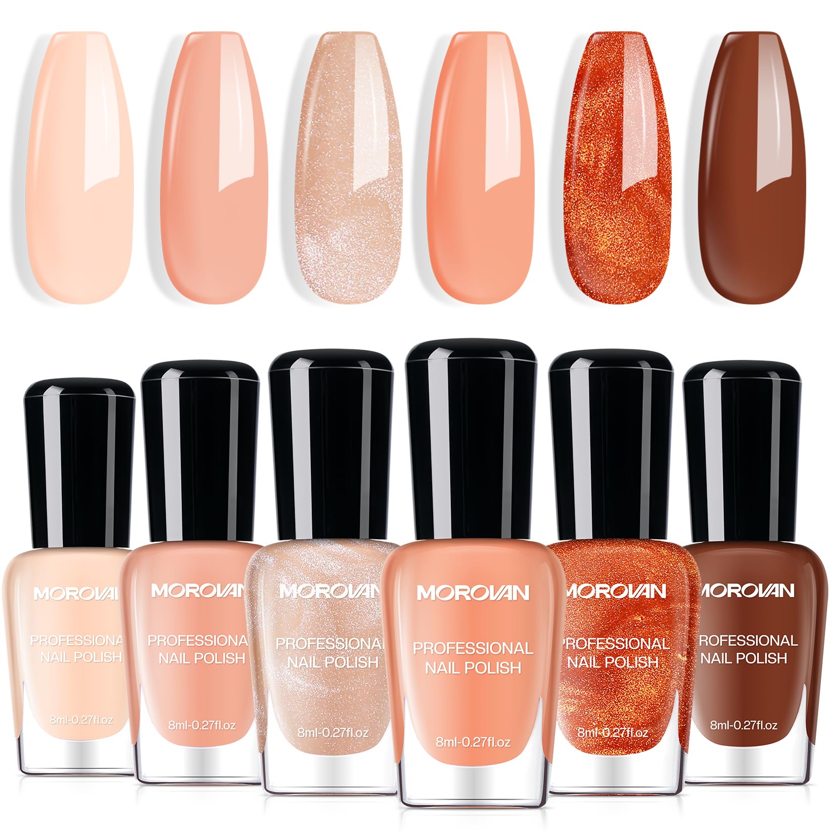 Morovan front packaging showing six nude and terracotta bottles, attractive gift-ready set