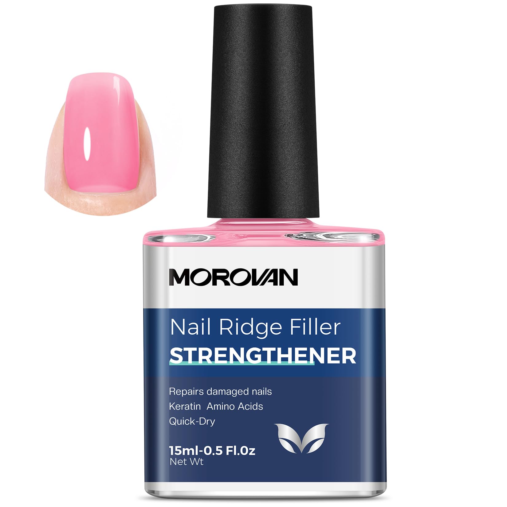 Morovan front packaging showing bottle and benefits, enhances nail strength