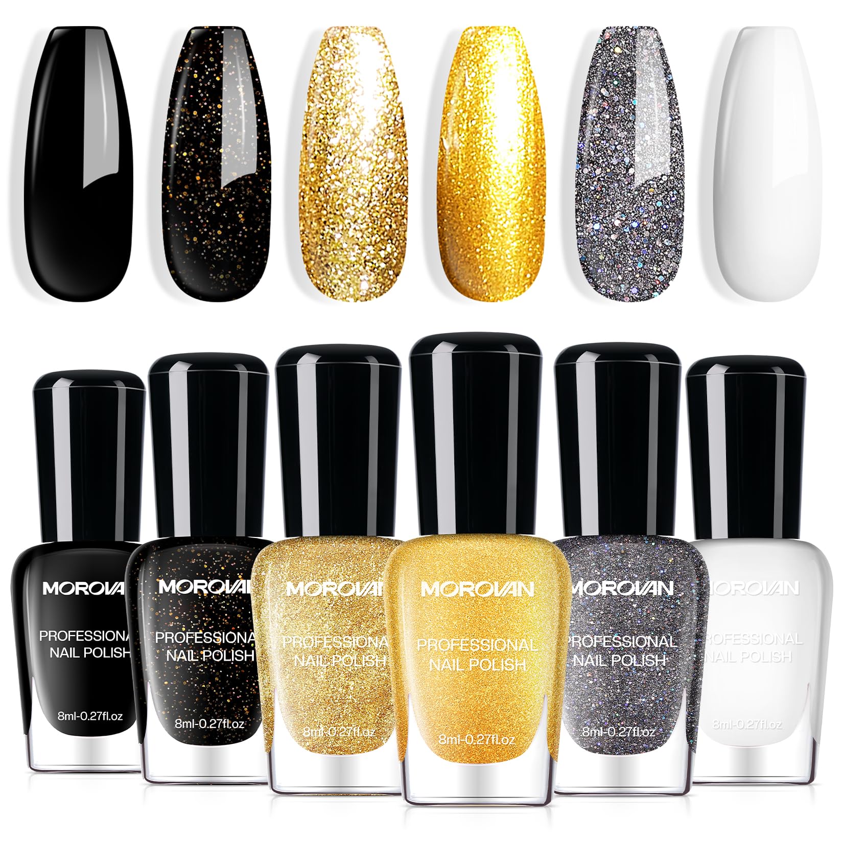 Morovan front packaging showing six polish bottles and luxury gift presentation