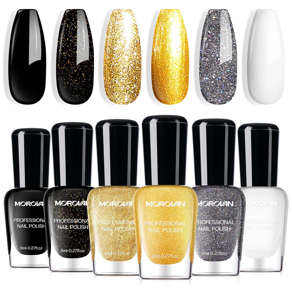 Morovan front packaging showing six polish bottles and luxury gift presentation