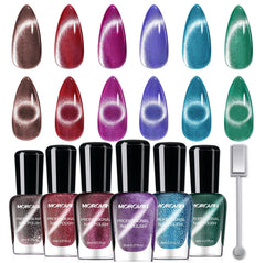 Morovan front packaging showing six glitter polishes and magnet for quick use