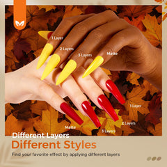 Morovan hand with fall-themed manicure showcasing wearable seasonal colors