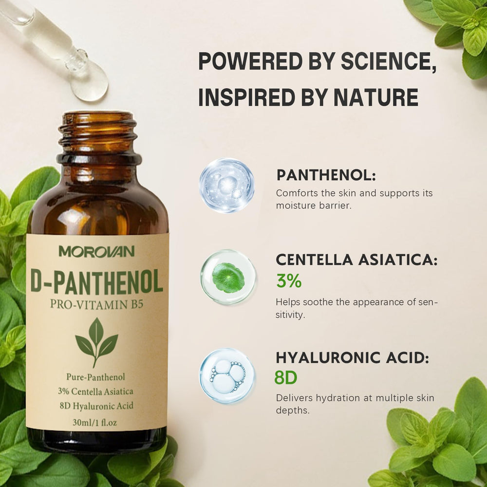 Morovan label ingredients close view highlighting cosmetic-grade dexpanthenol and purity benefit