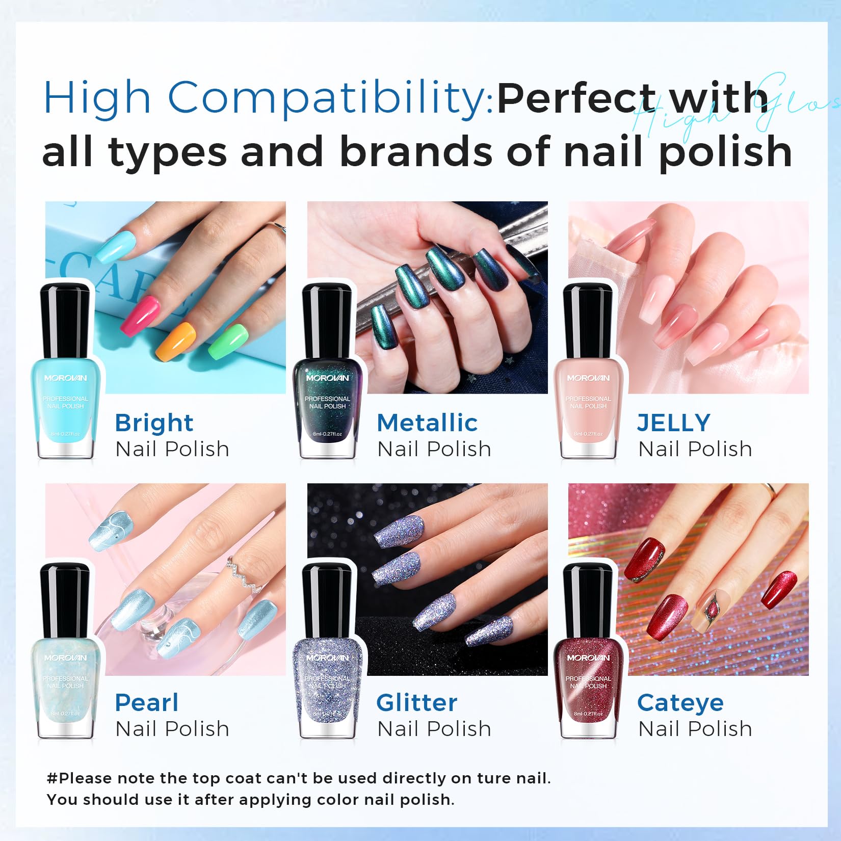 Morovan nails before and after using set showing stronger, glossier manicure