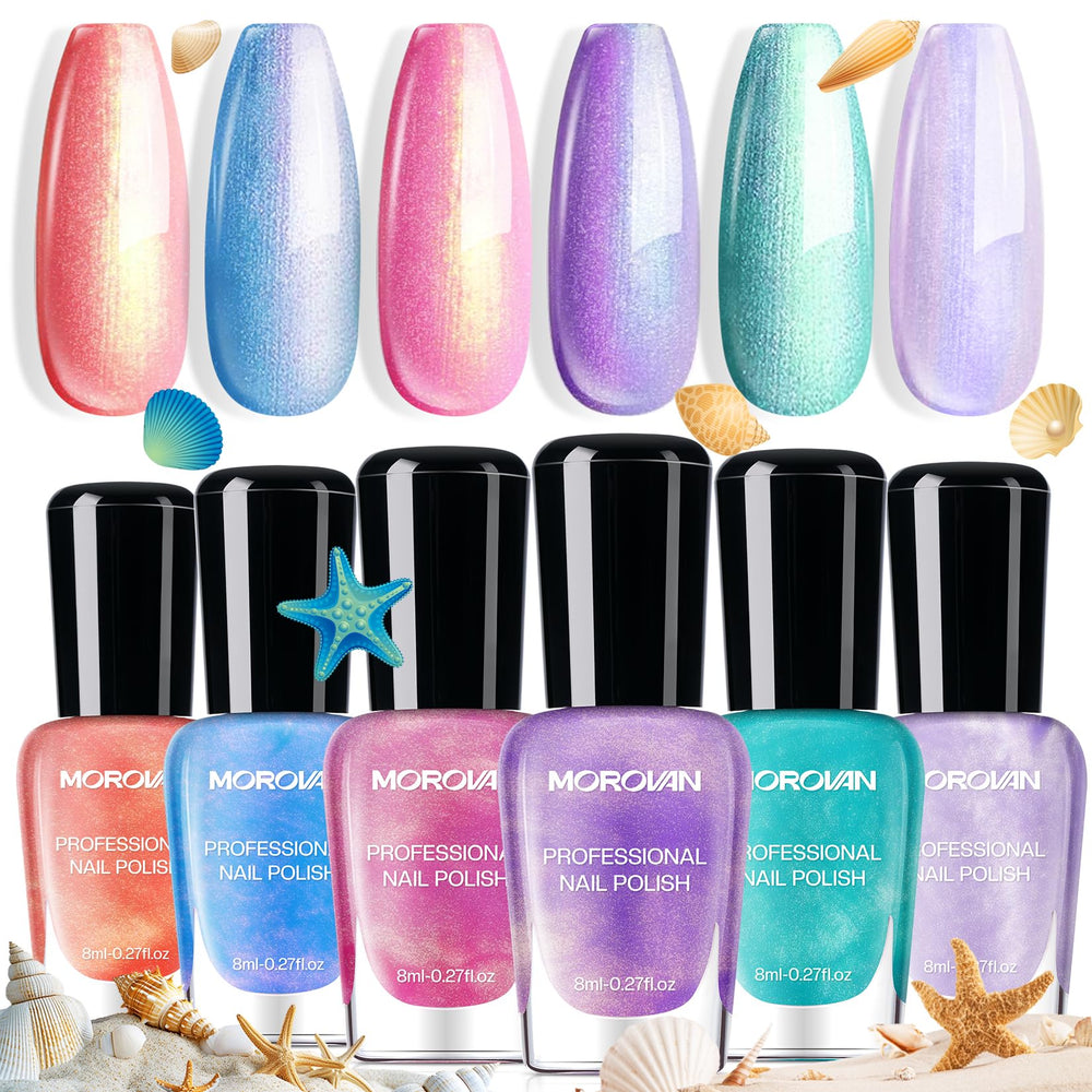 Morovan front packaging showing six pearl pastel shades and gift-ready look