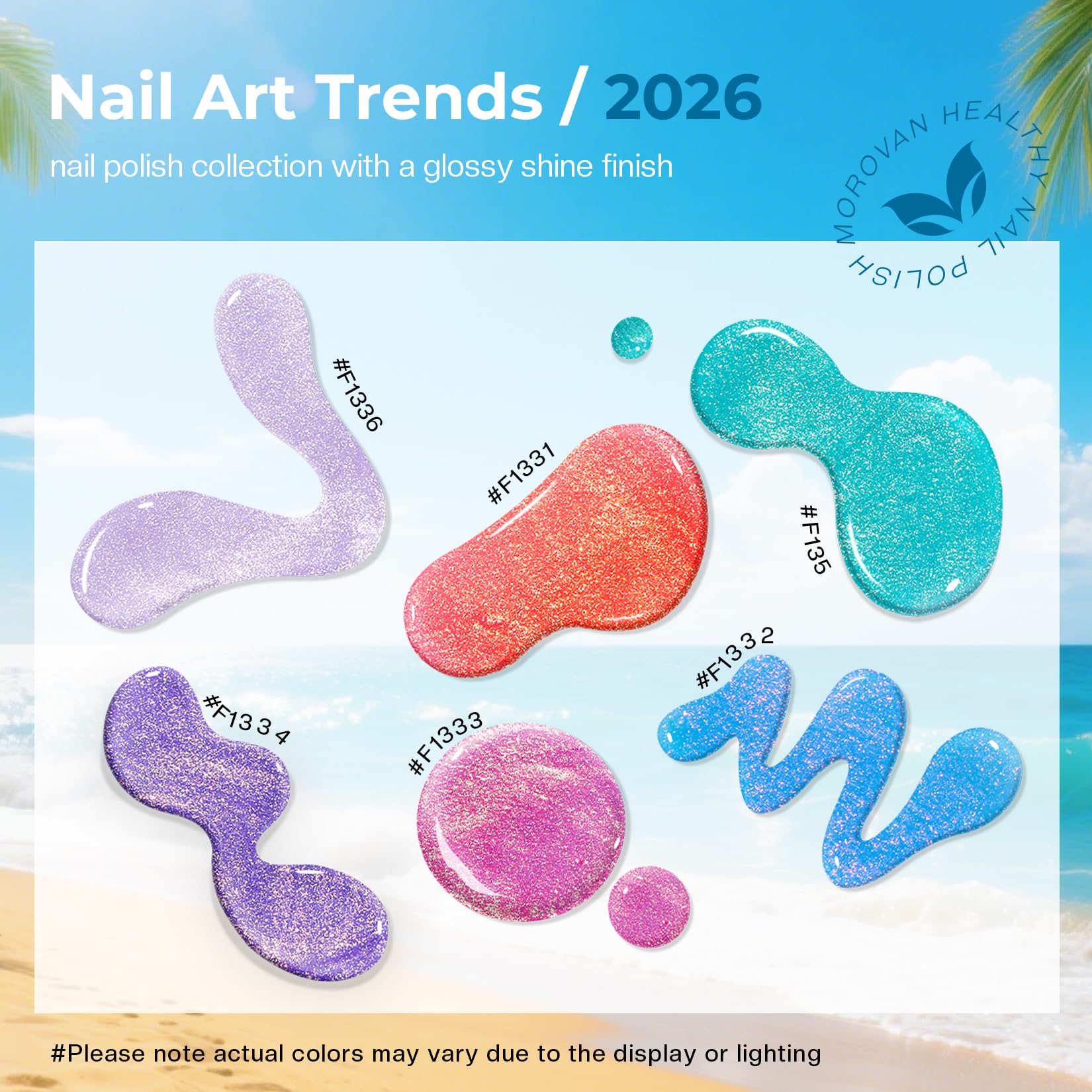 Morovan swatch board of six pastel pearl shades for mixing combos