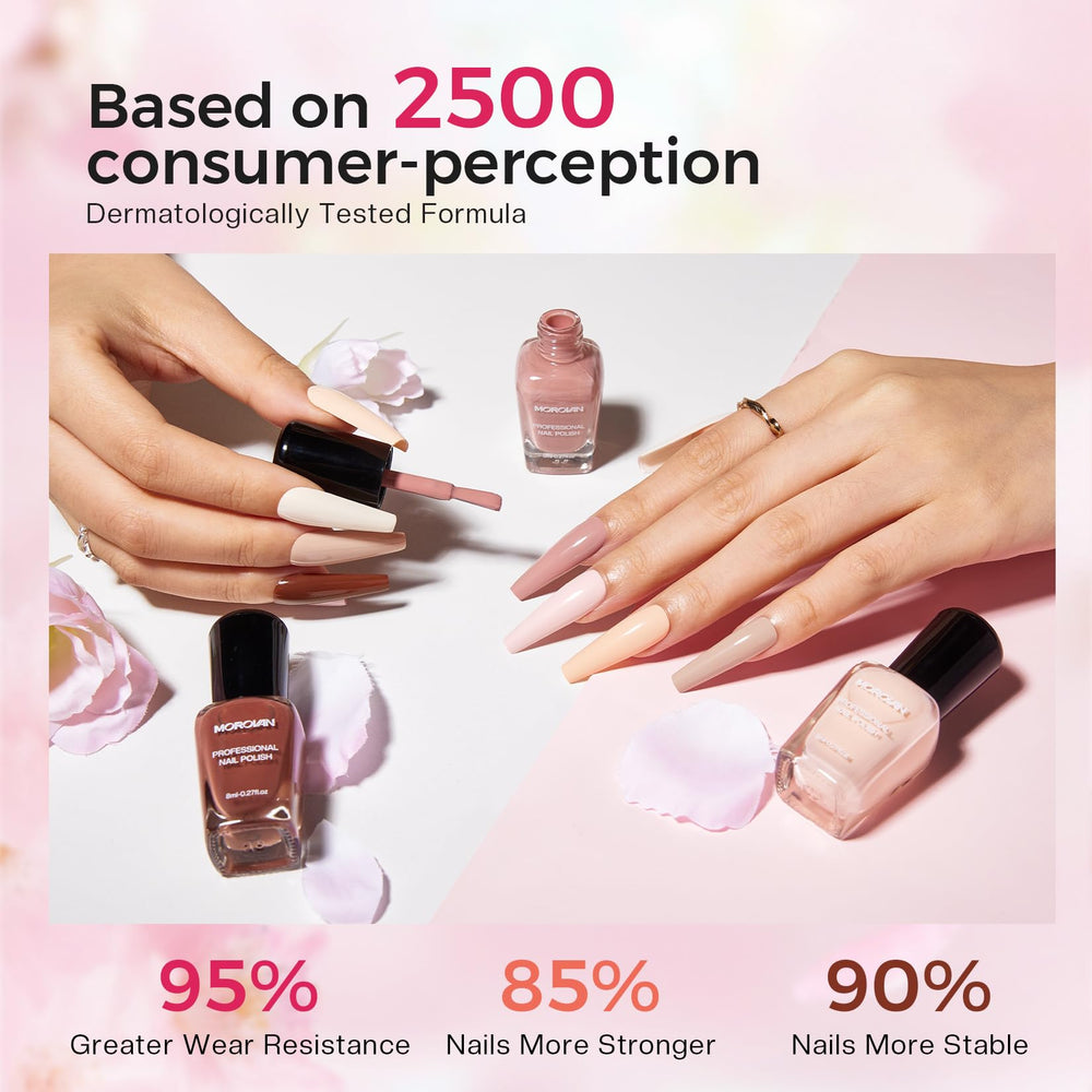 Morovan painted fingernails in natural light showcasing long-lasting shine