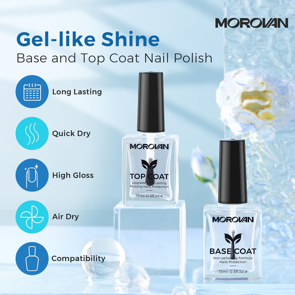 Morovan brush applying clear top coat producing glossy, quick-dry finish benefit