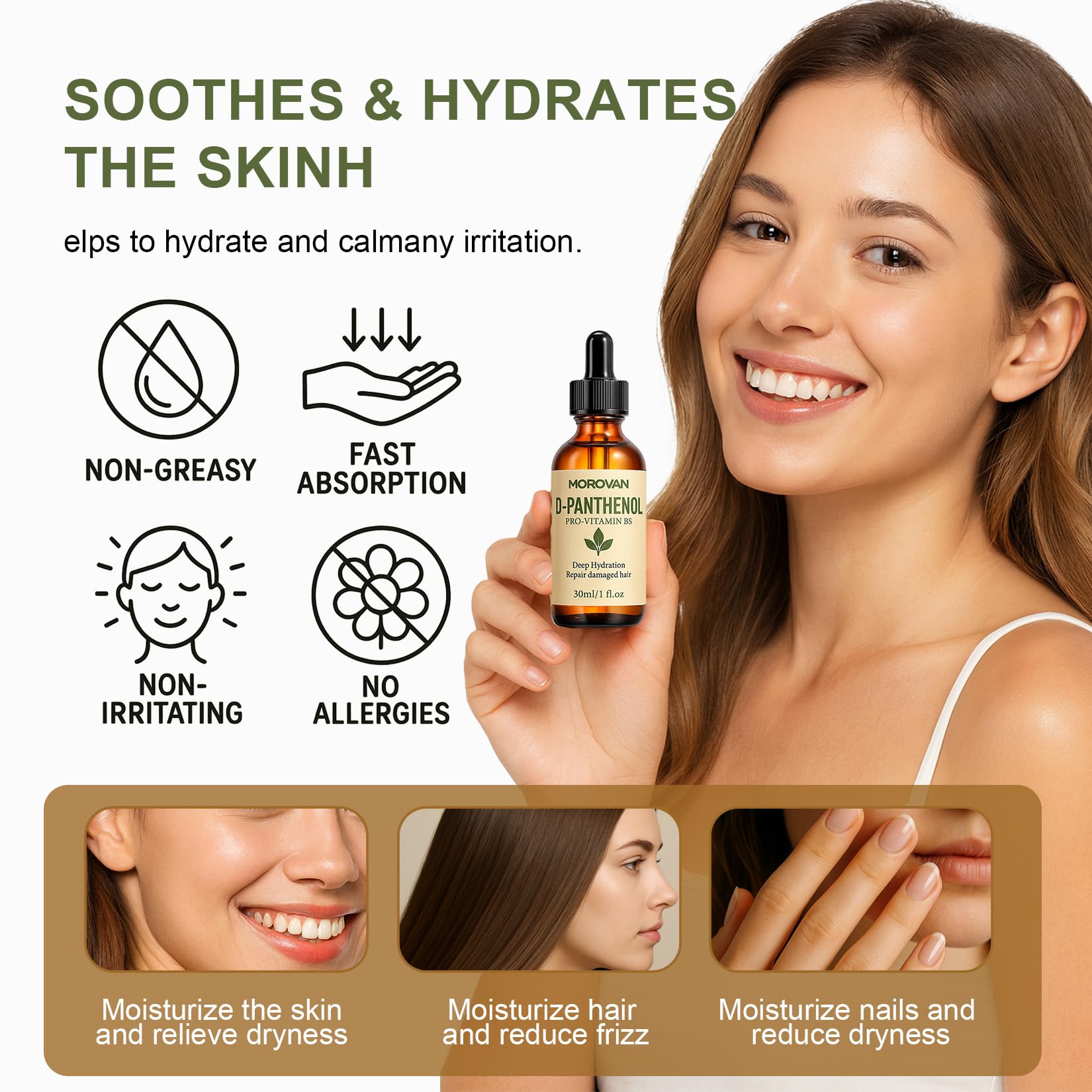 Morovan close-up drop of liquid texture highlighting lightweight absorbent formula benefit