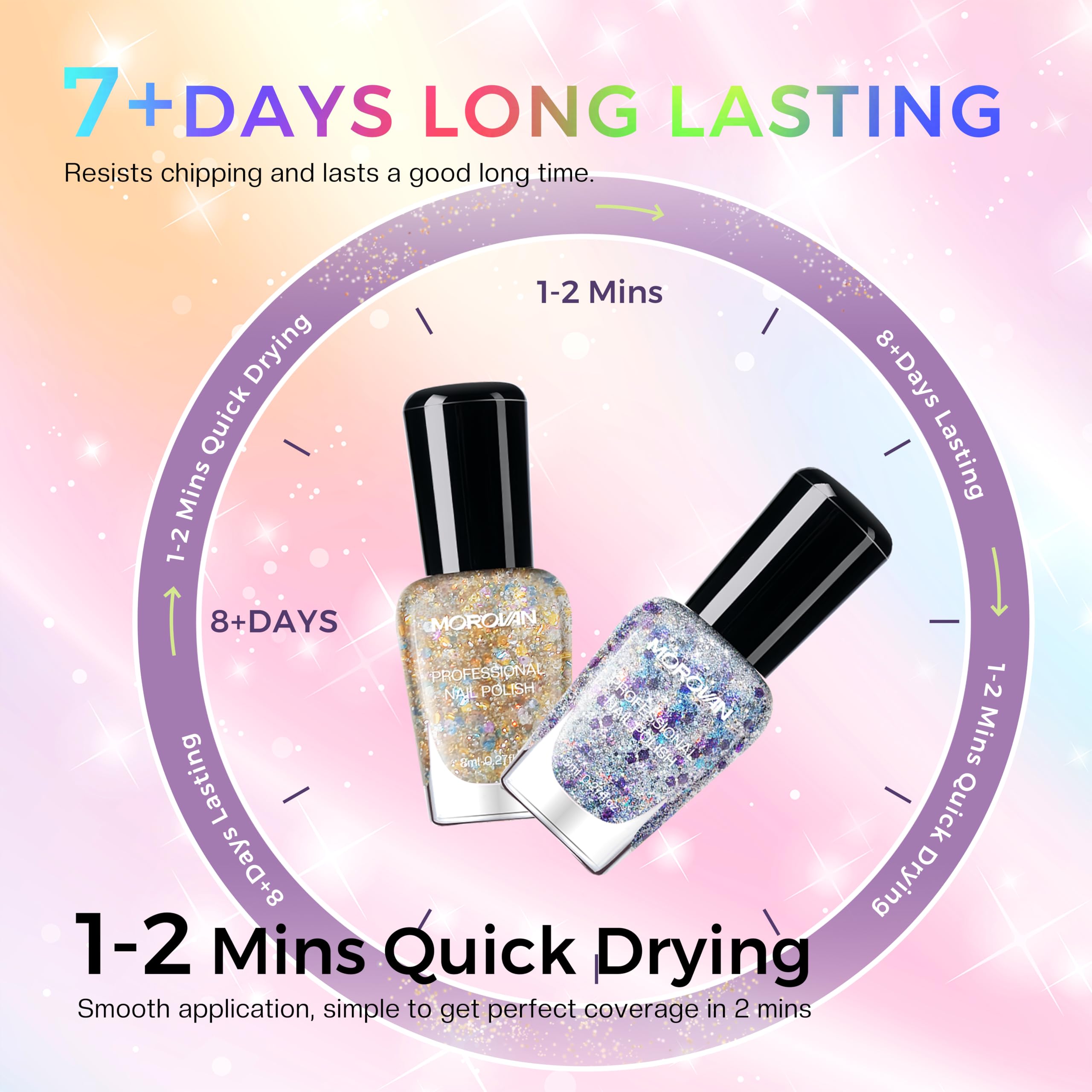 Morovan toenail pedicure lifestyle image showing long-lasting sparkle on toes