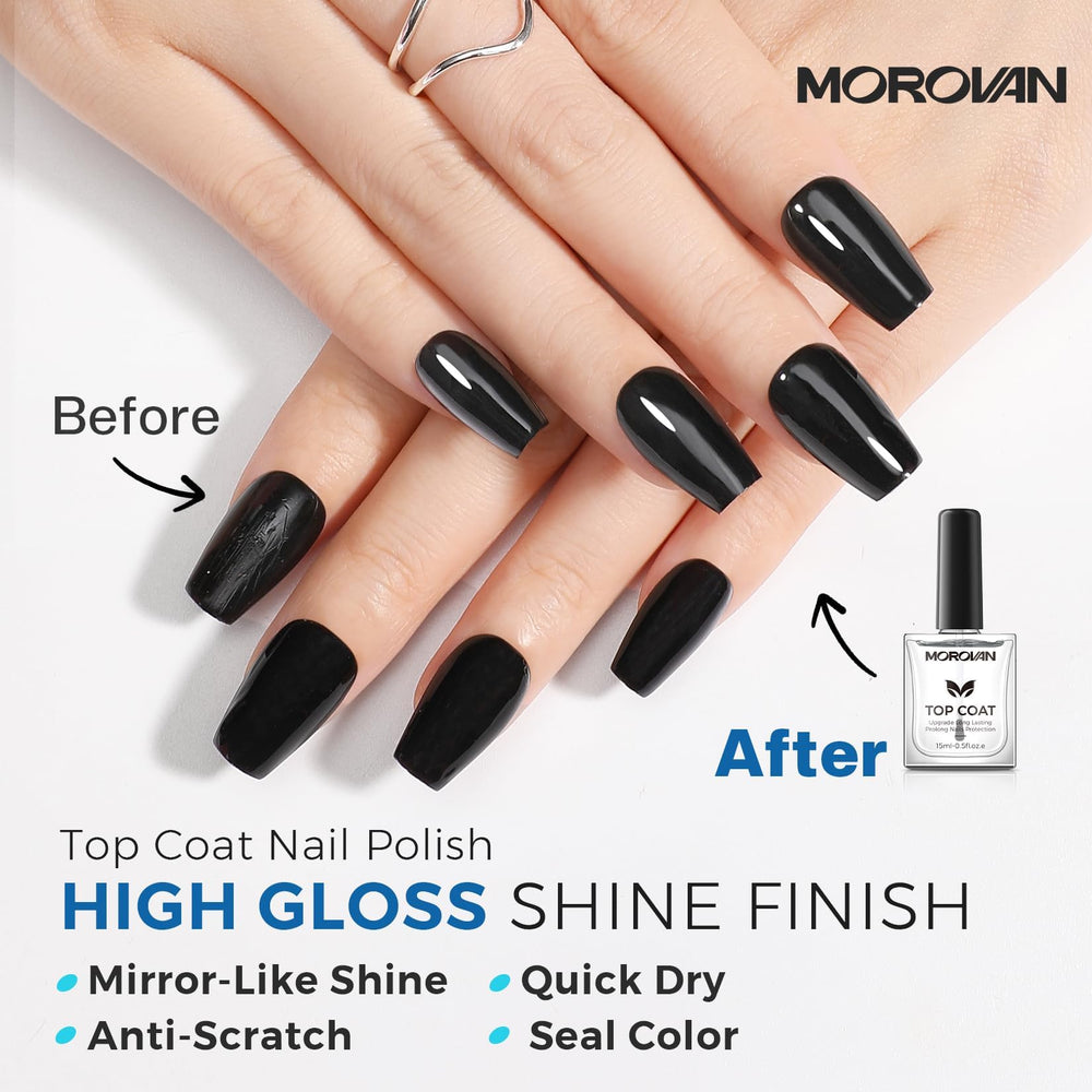 Morovan top coat bottle close-up highlighting high-gloss, chip-resistant finish