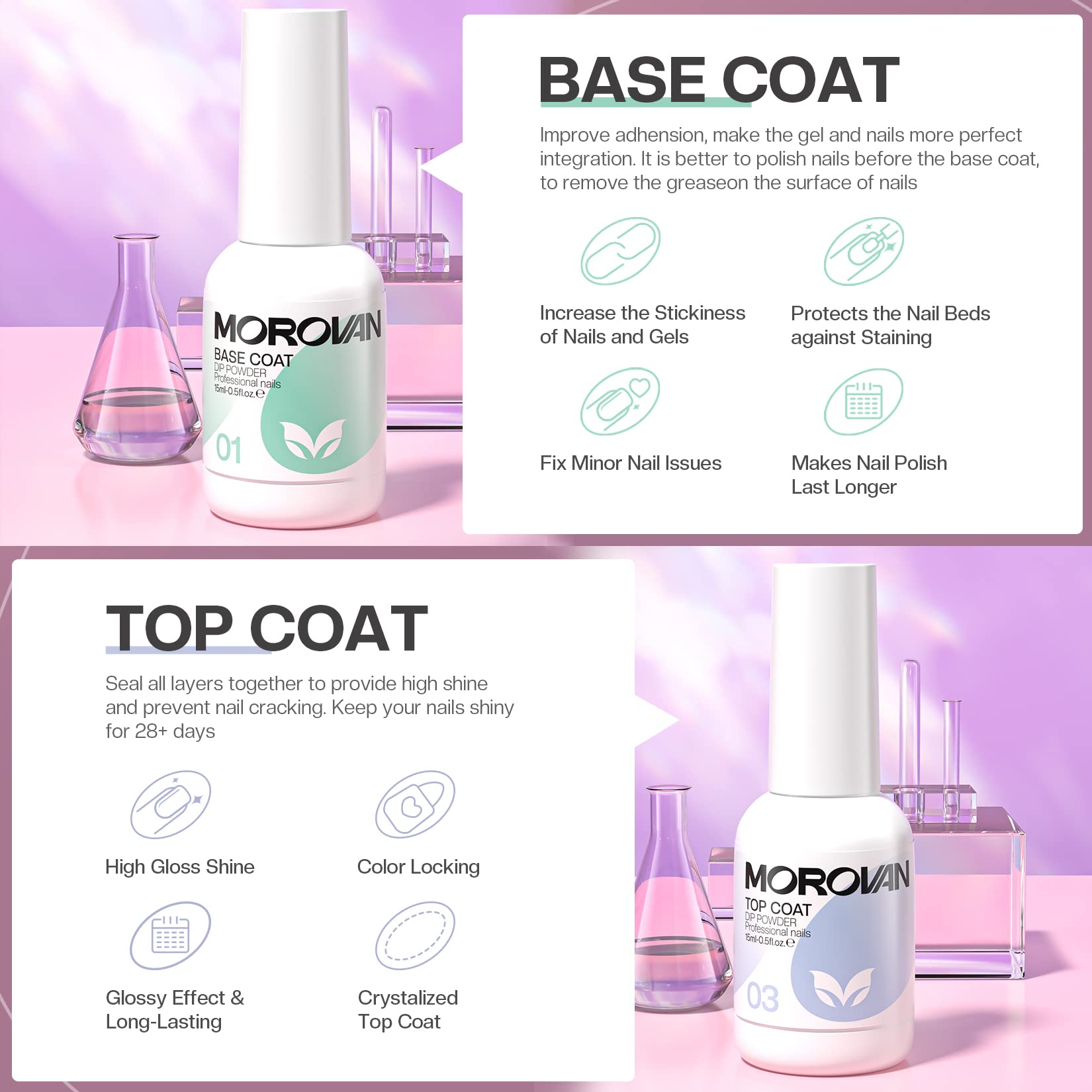 Morovan top coat shine swatch demonstrating glossy, chip-resistant finish on nail tip