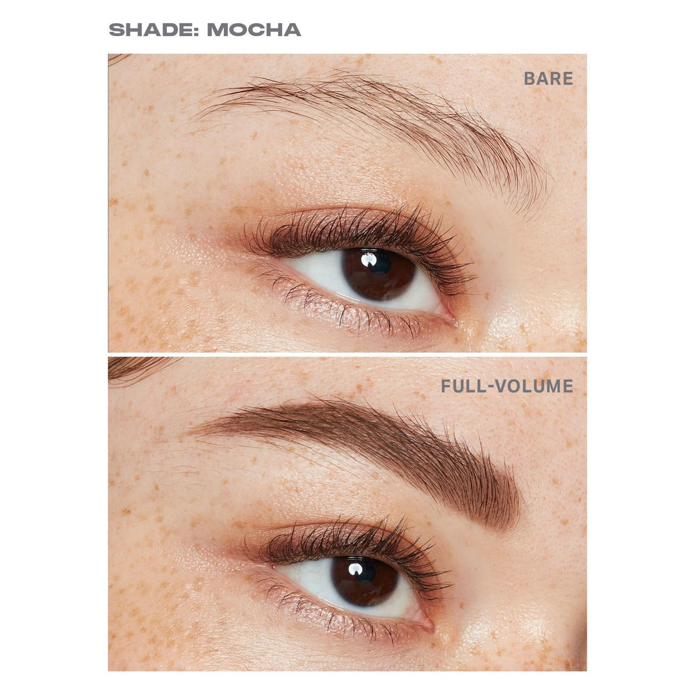 MORPHE before and after brows showing fuller, sculpted result and longwear benefit