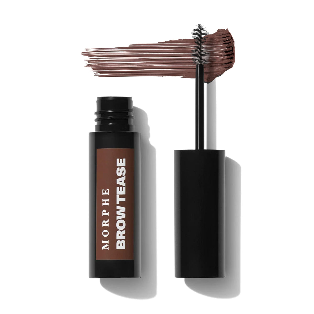 MORPHE front packaging of Brow Tease mousse showing shade and compact size for travel