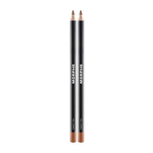 MORPHE color pencil front view showing two Sweet Tea pencils and clear caps benefit precision