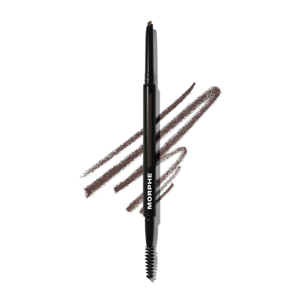 MORPHE front view of dual-ended brow pencil showcasing compact design and benefits