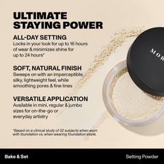 MORPHE powder pressed with a puff illustrating baking technique for long-wear benefit