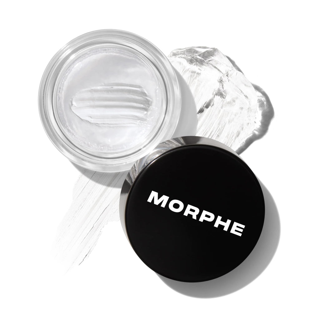Morphe jar front view showing clear brow wax and compact packaging benefit hold