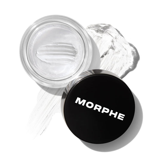 Morphe jar front view showing clear brow wax and compact packaging benefit hold