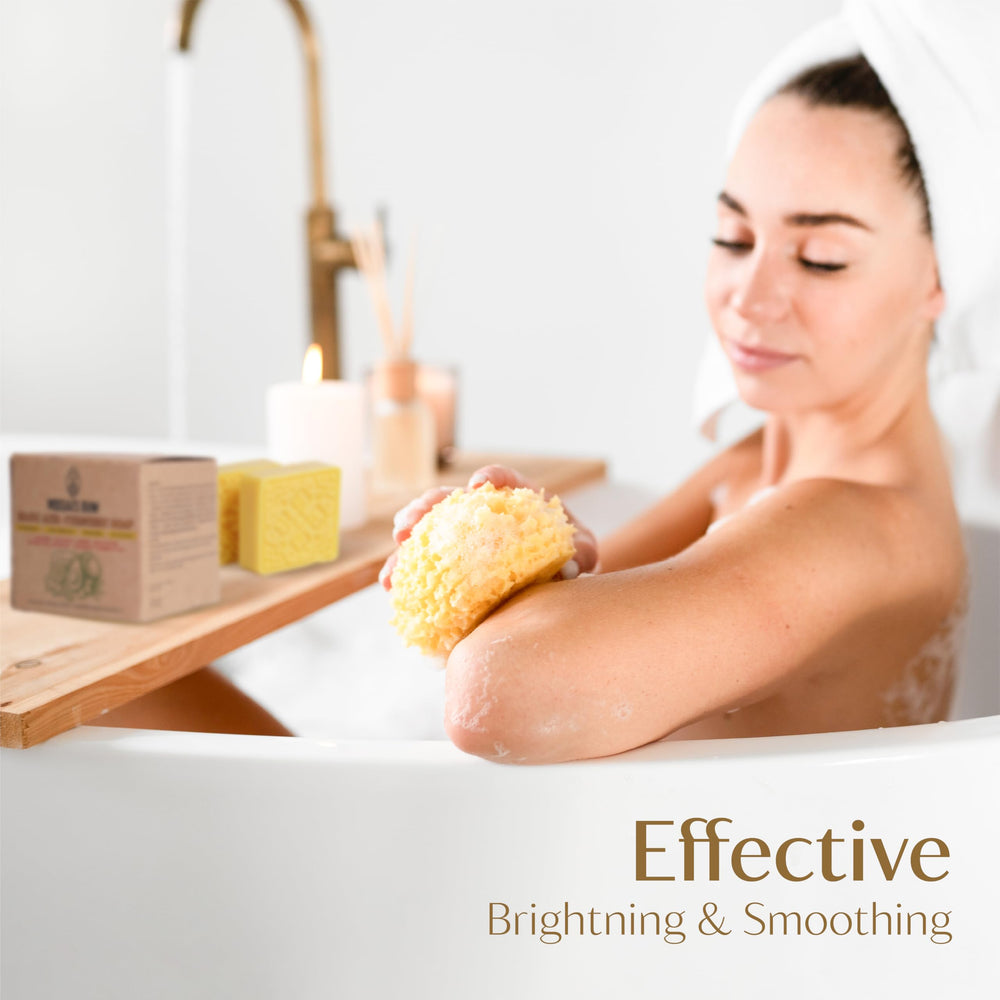 MOSSAI'S BUW being applied to face and neck demonstrating gentle cleansing action