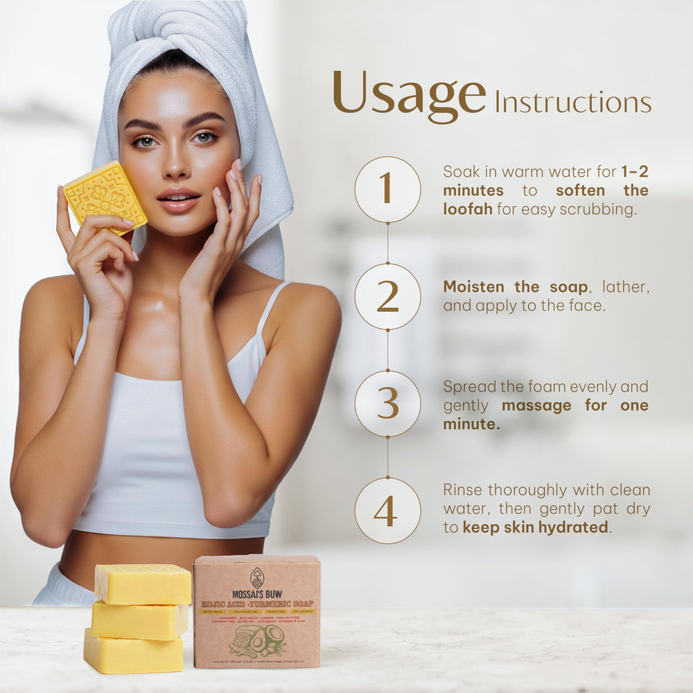 MOSSAI'S BUW soap and natural loofah in shower setting creating rich foam for cleansing