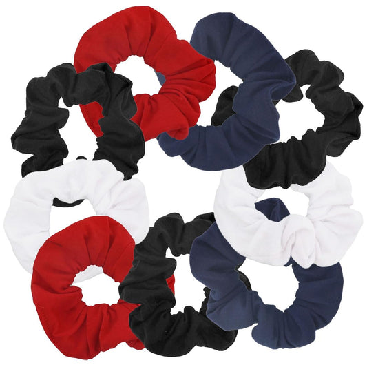motique accessories front packaging showing nine assorted scrunchies and variety