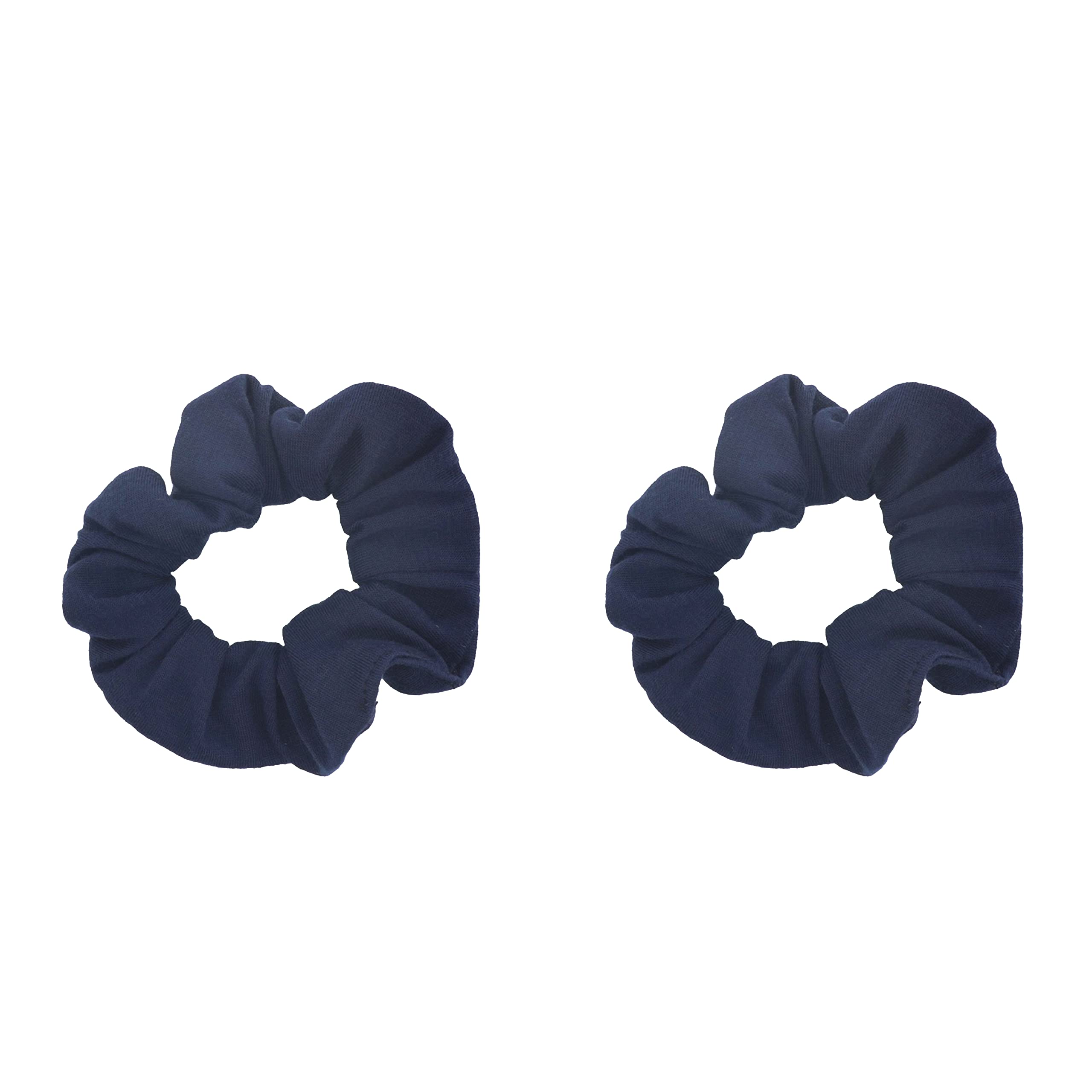Motique Accessories navy scrunchies front view showing neat duo and color consistency benefit