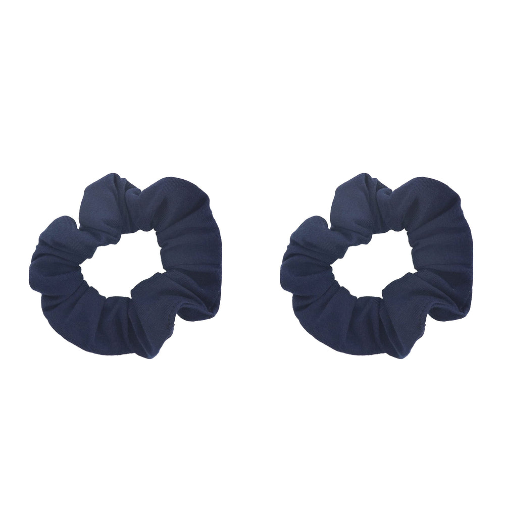 Motique Accessories navy scrunchies front view showing neat duo and color consistency benefit