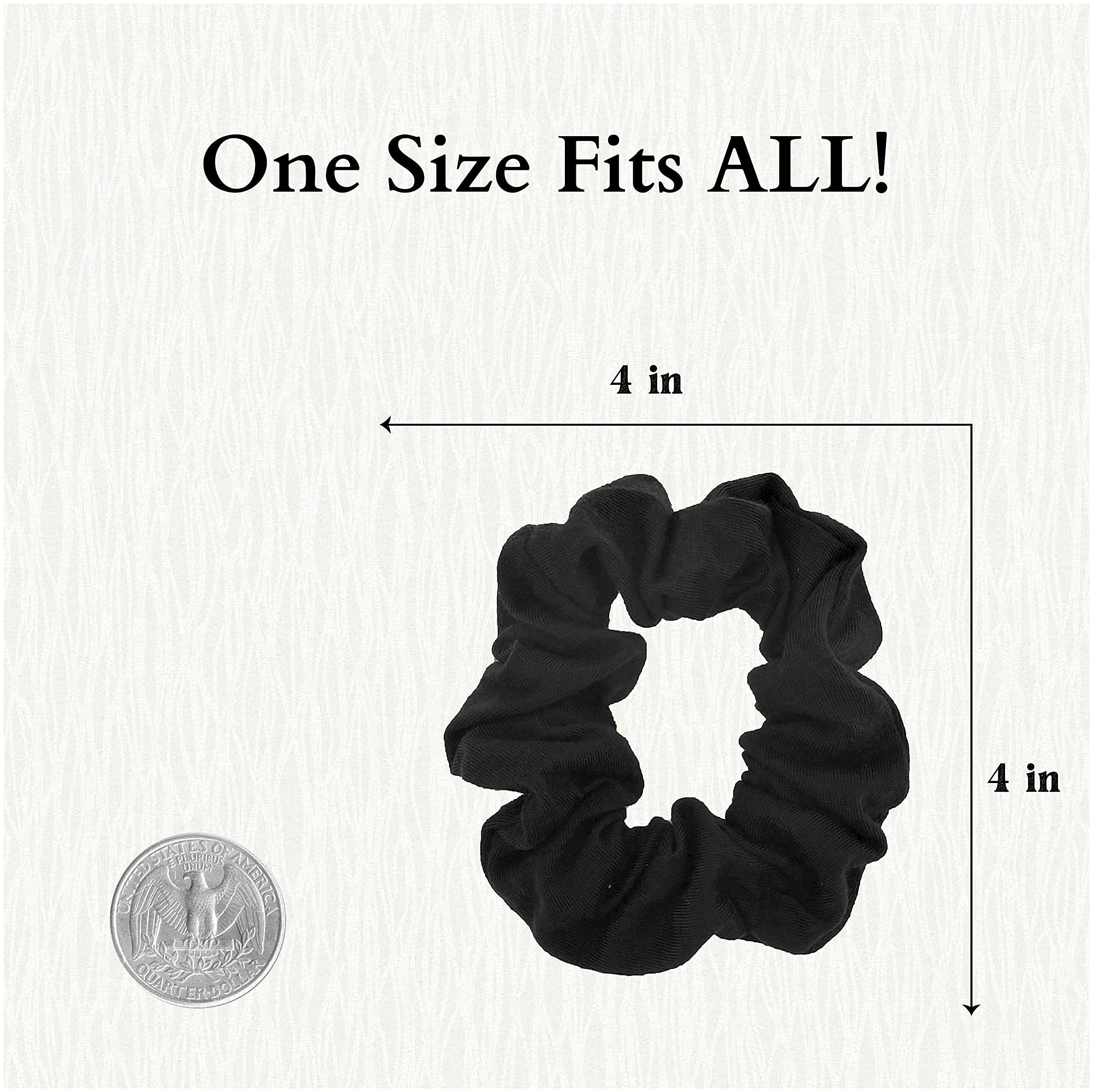 Motique Accessories scrunchie next to hand to show scale and comfortable, wearable size