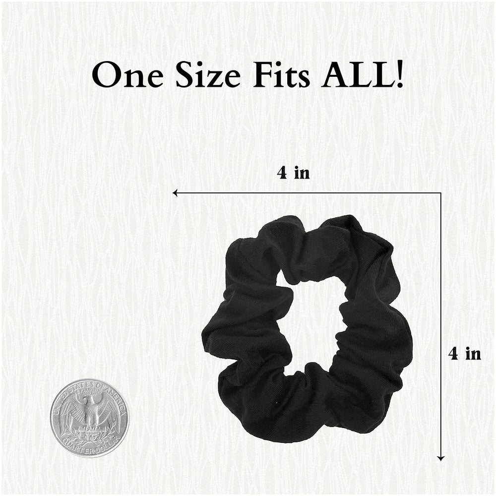 Motique Accessories scrunchie next to hand to show scale and comfortable, wearable size