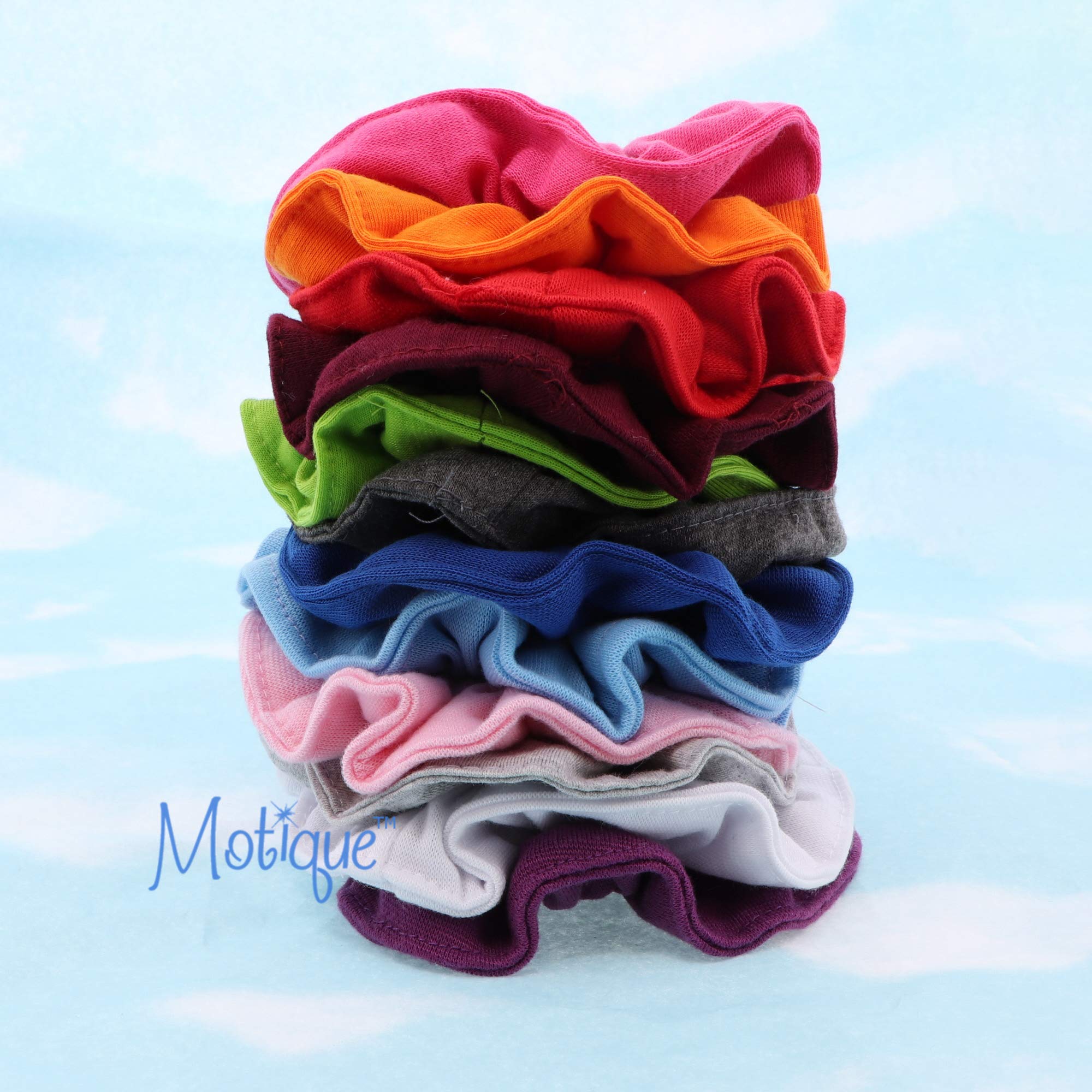 Motique Accessories scrunchie beside ruler showing size and volume for thicker hair