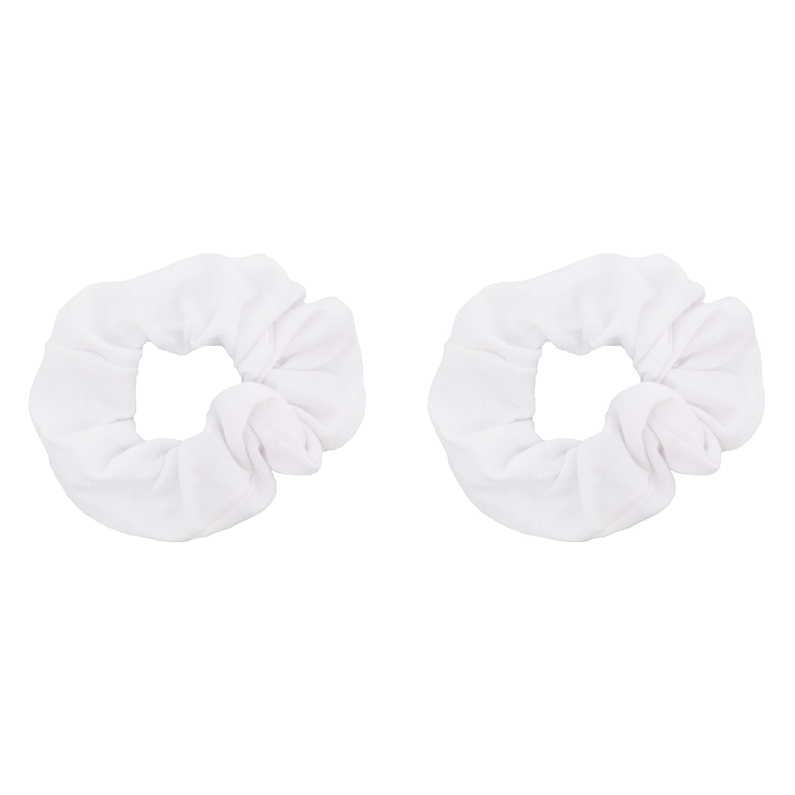 Motique Accessories front view showing two white scrunchies and even hold
