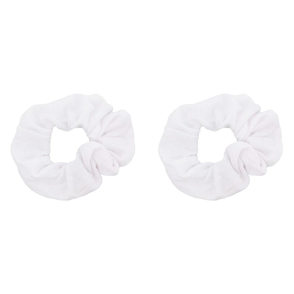 Motique Accessories front view showing two white scrunchies and even hold