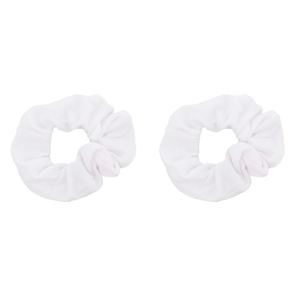 Motique Accessories front view showing two white scrunchies and even hold