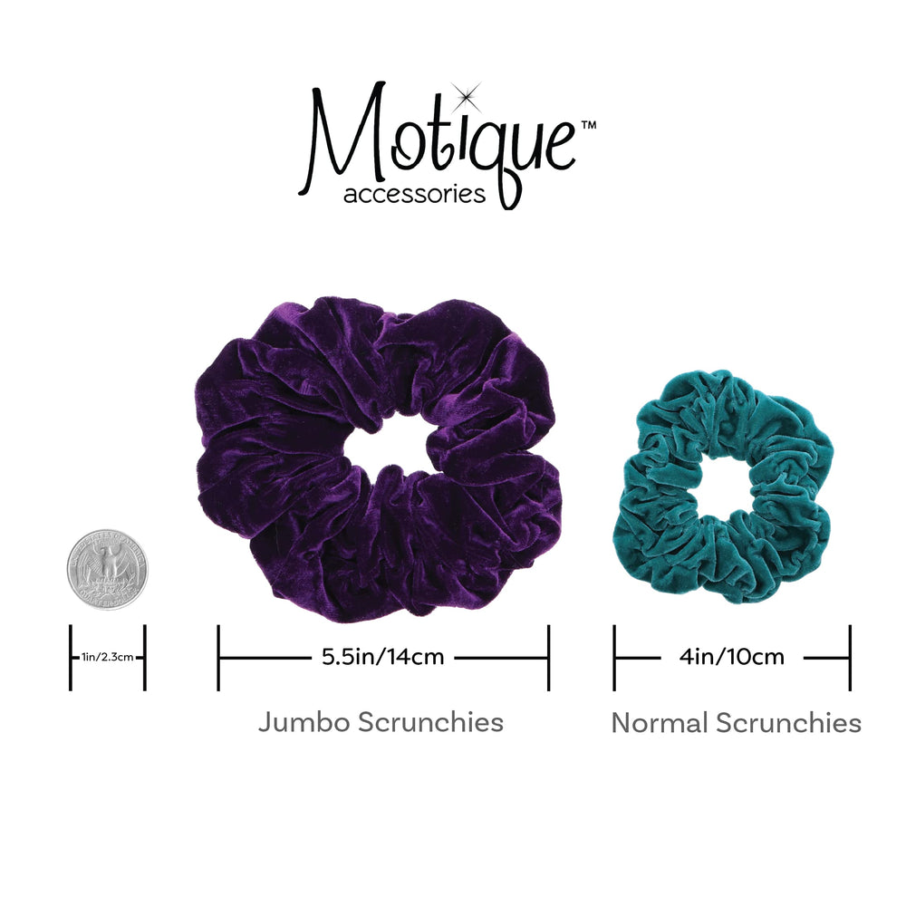 Motique Accessories scrunchie beside a ruler showing approximately 5.5-inch diameter for scale