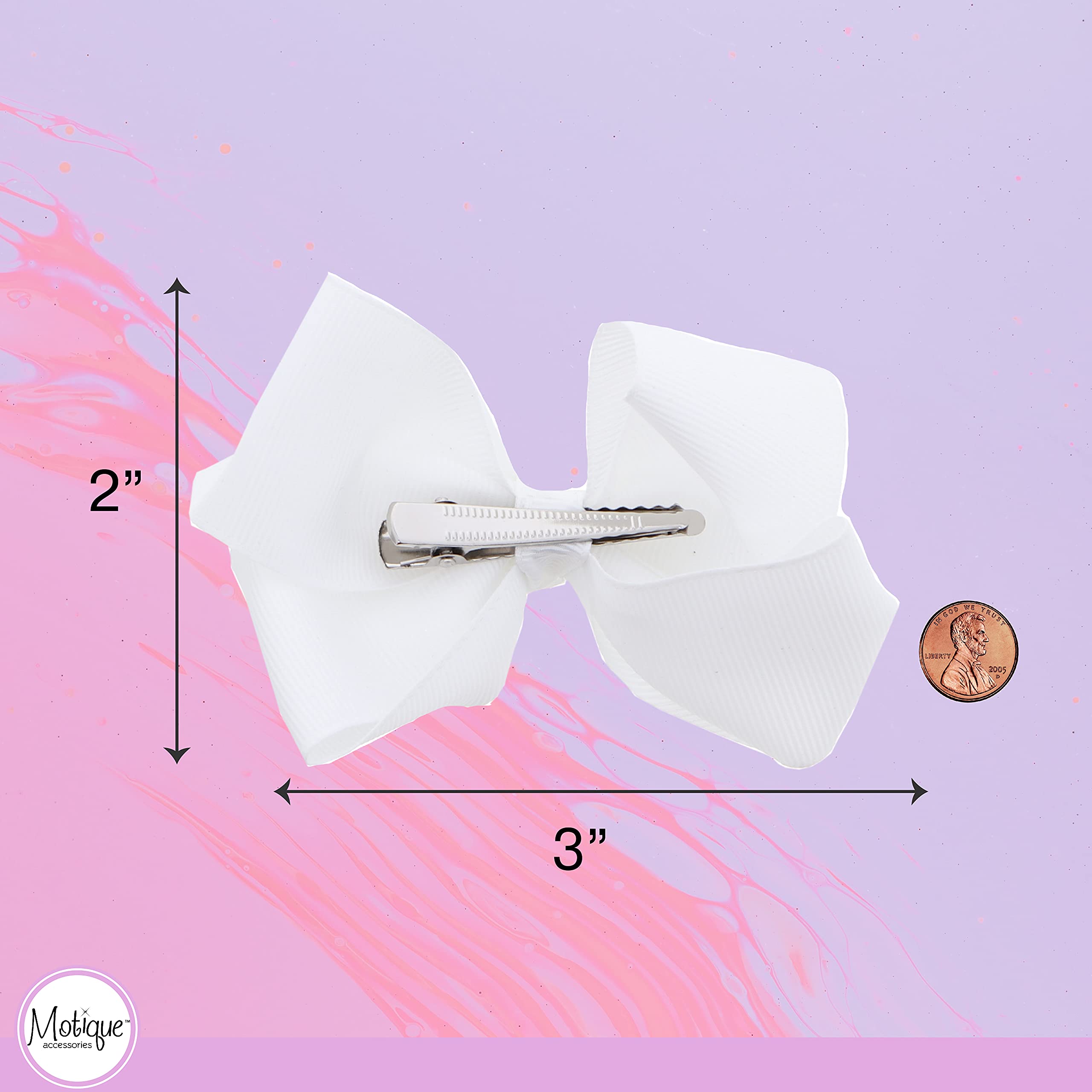 Motique Accessories bow next to ruler showing 3-inch size for fit clarity