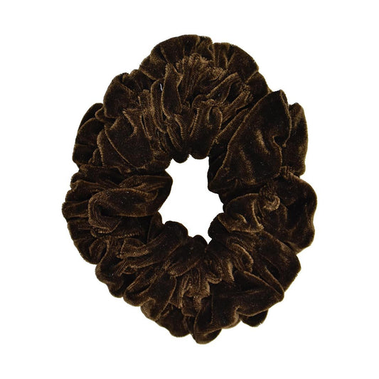 Motique Accessories brown jumbo scrunchy front view showing plush fabric and secure hold