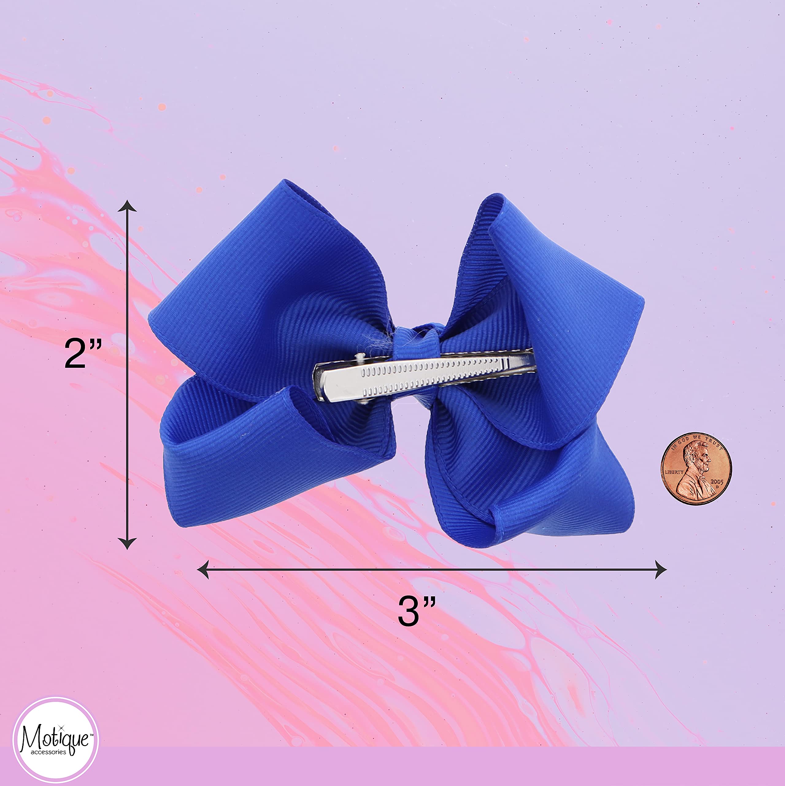 Motique Accessories bow beside ruler showing 3 inch size for correct scale