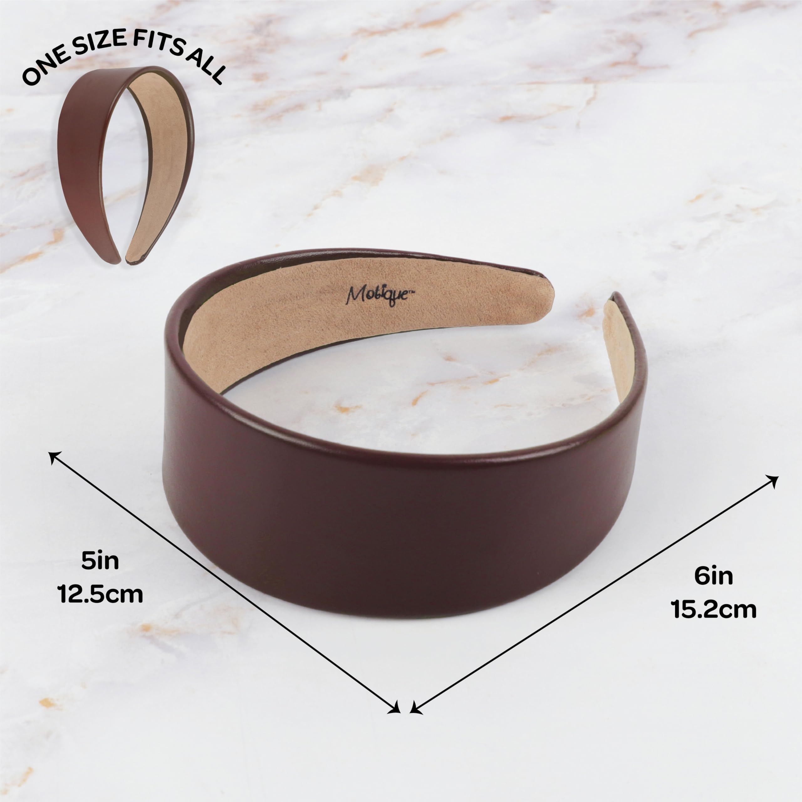 Motique Accessories headband label and simple packaging showing care information