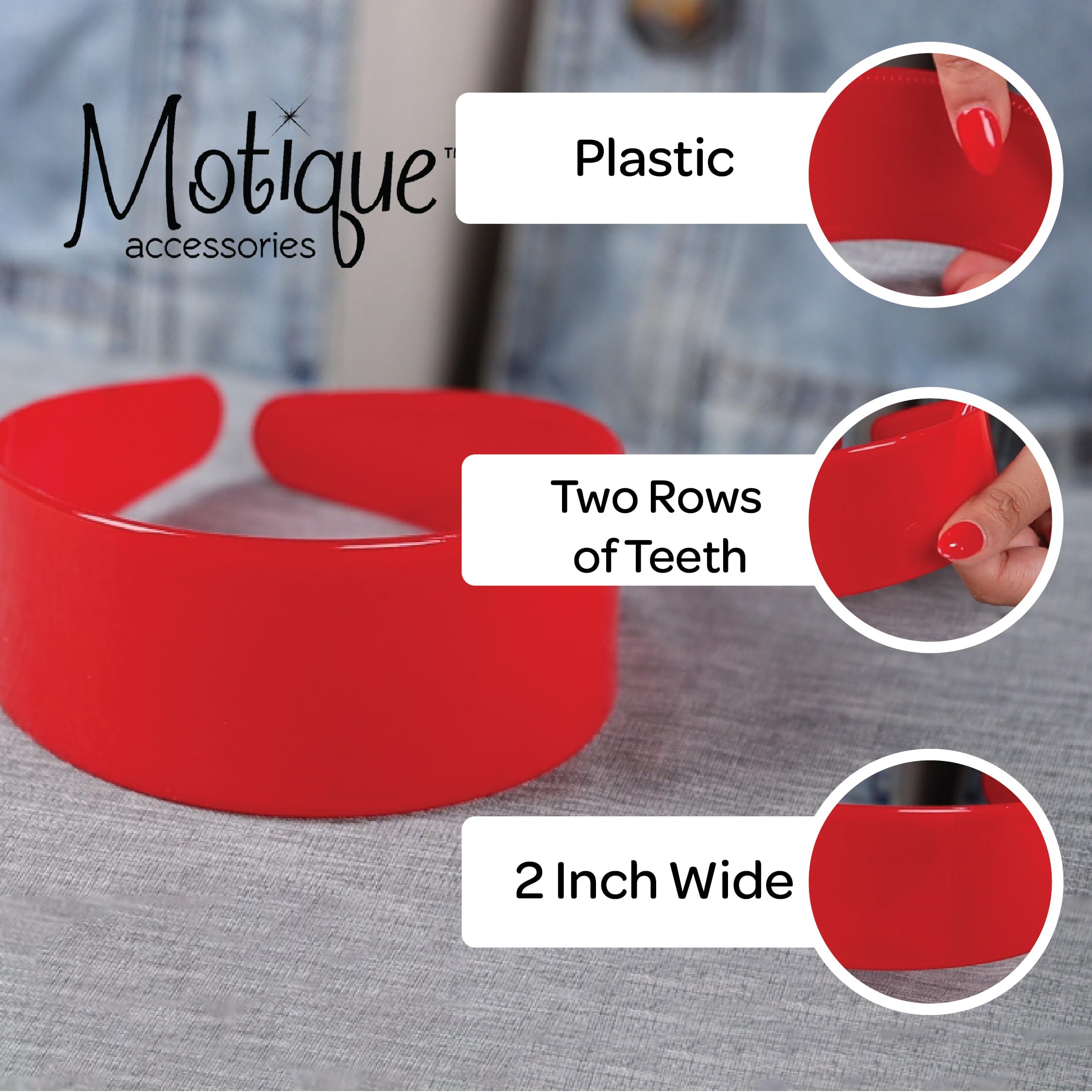 Motique Accessories headband held in hand to display size and durable build