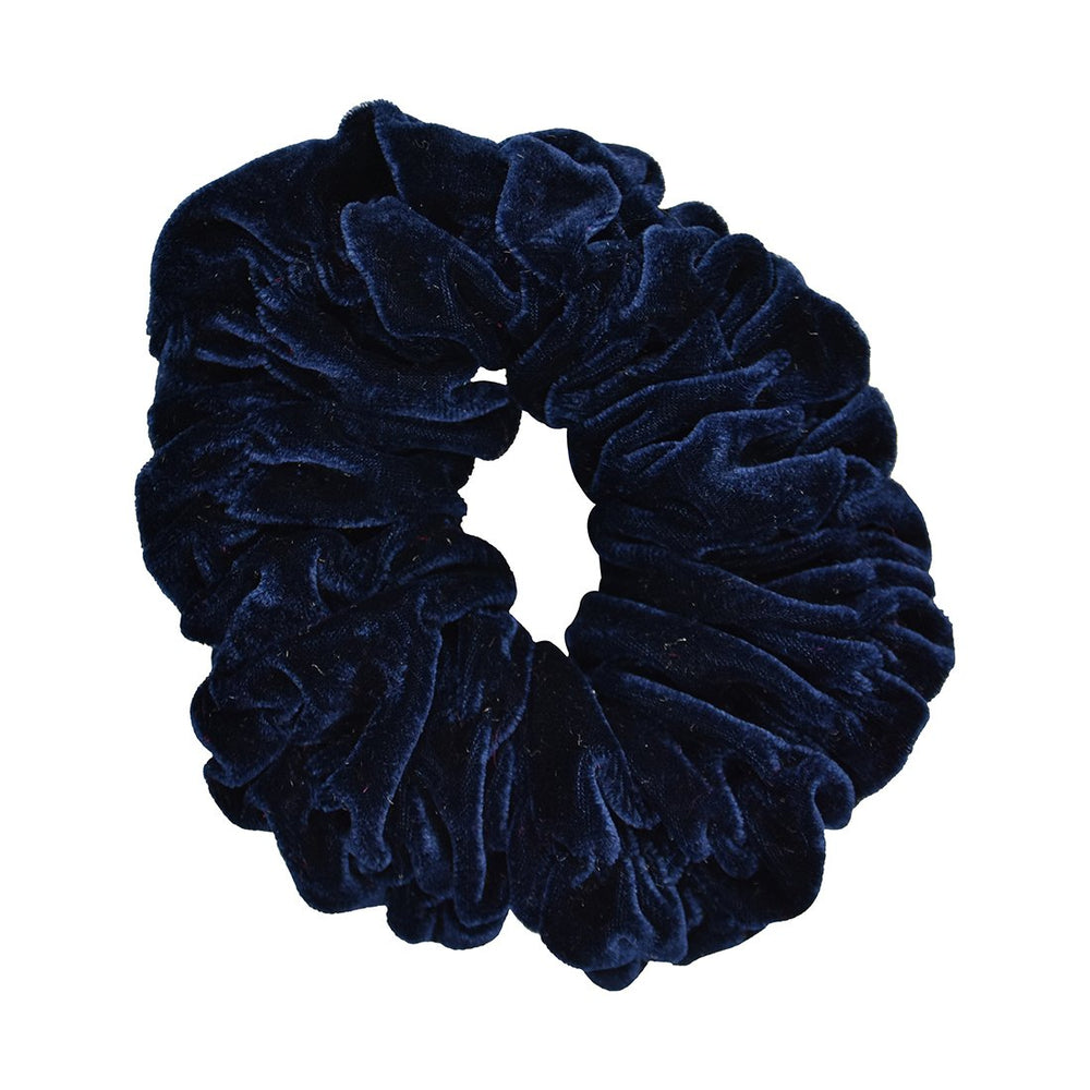 Motique Accessories navy blue scrunchie front view showing plush texture and secure hold
